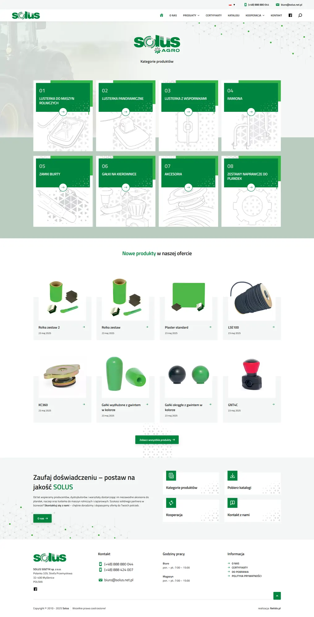 Strona internetowa dla producenta akcesoriów do plandek i lusterek rolniczych