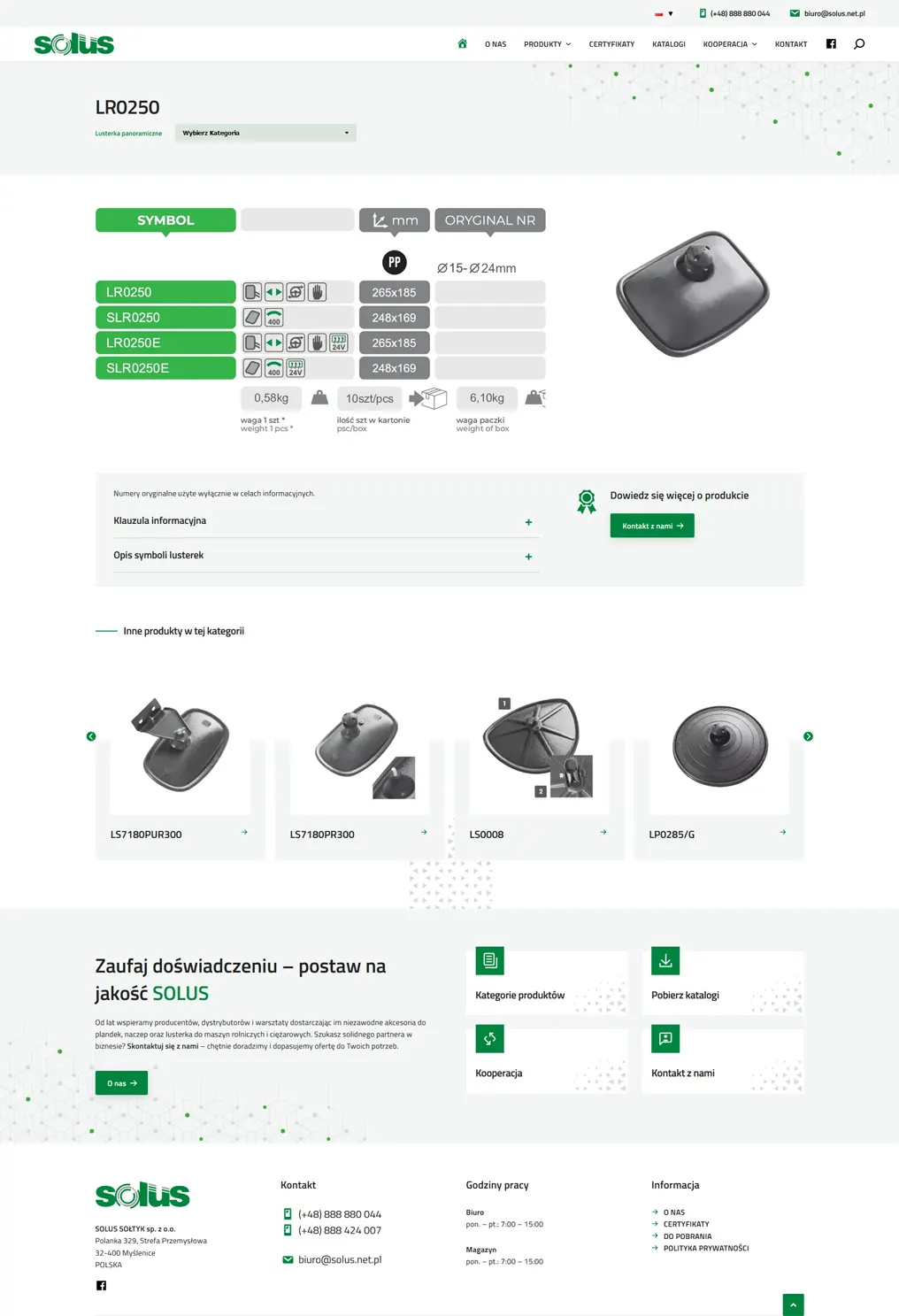 Strona www - producent akcesoriów do plandek i lusterek rolniczych