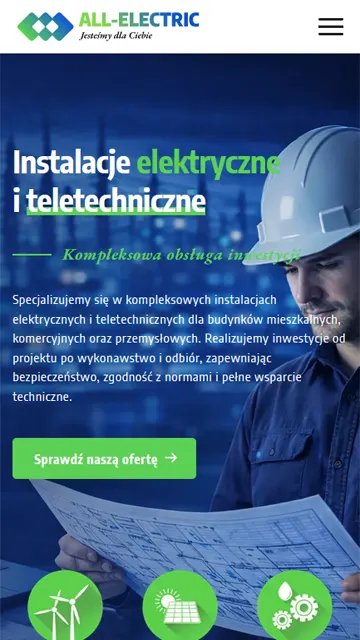 Mobilna strona internetowa firmy wykonującej instalacje elektryczne